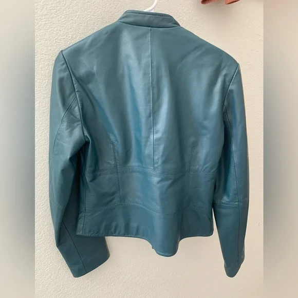 Yvonne Marie teal leather jacket, size 6 - Picture 7 of 13